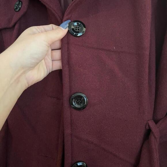 Valerie Stevens Womens Jacket with Tie‎ Belt Burgundy Large Wool Large Buttons - Picture 6 of 14